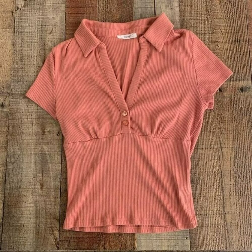 Timing womens size medium cropped ribbed knit short sleeve v-neck top